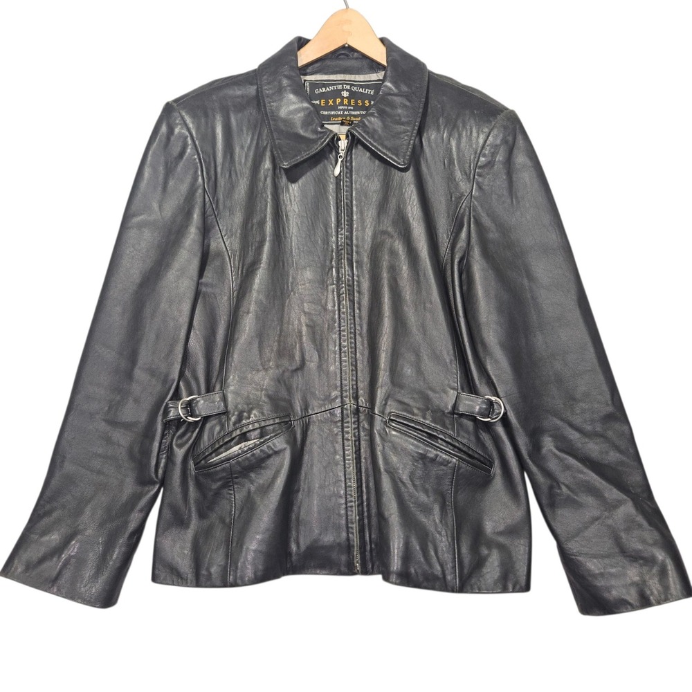 Express VTG 90s Moto Biker Leather Jacket Black Sz L